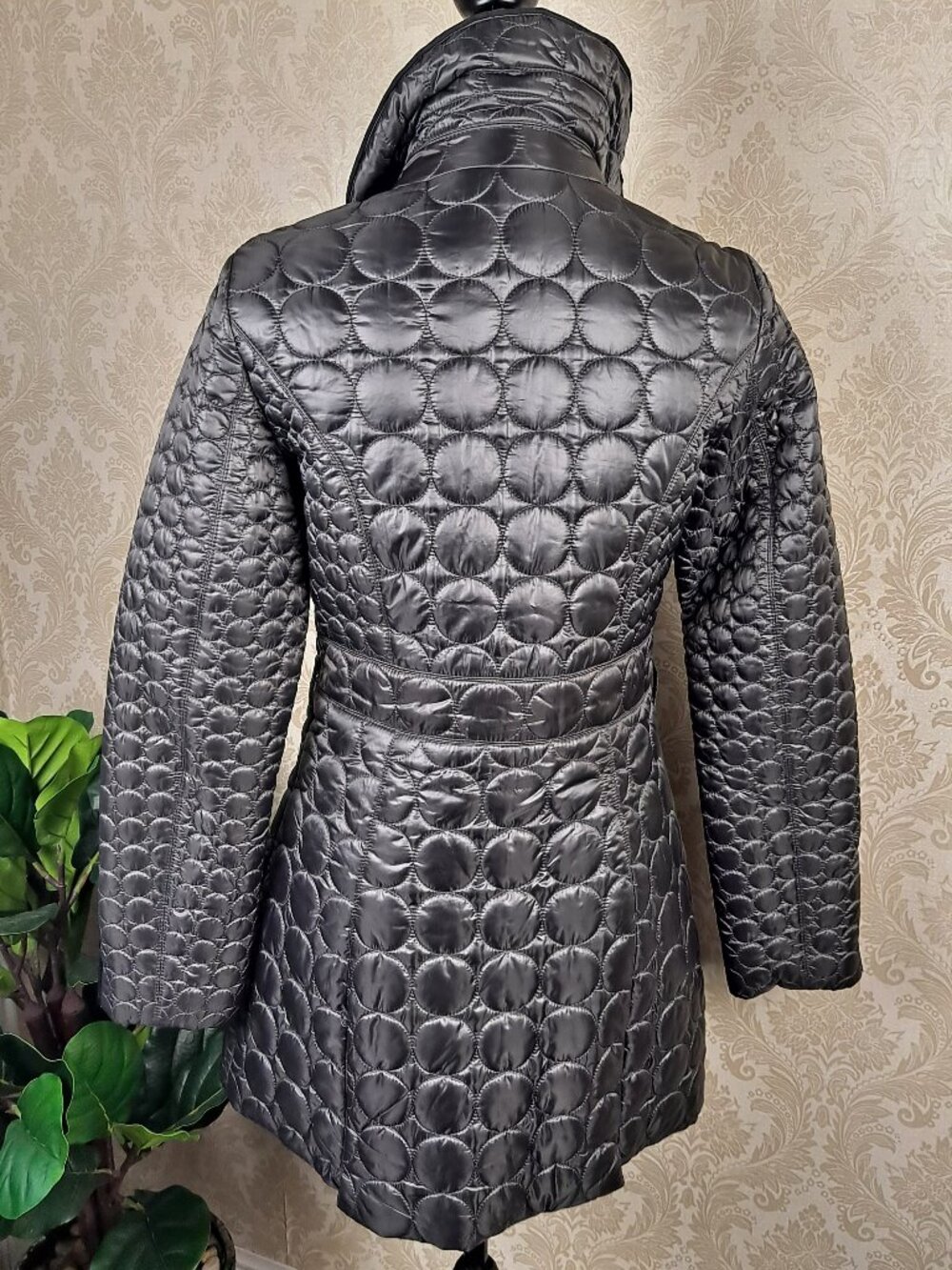 Laundry by Shelli Segal Size Small Black Puffer Coat Mid-Length Zip Front Pocket - Picture 8 of 15